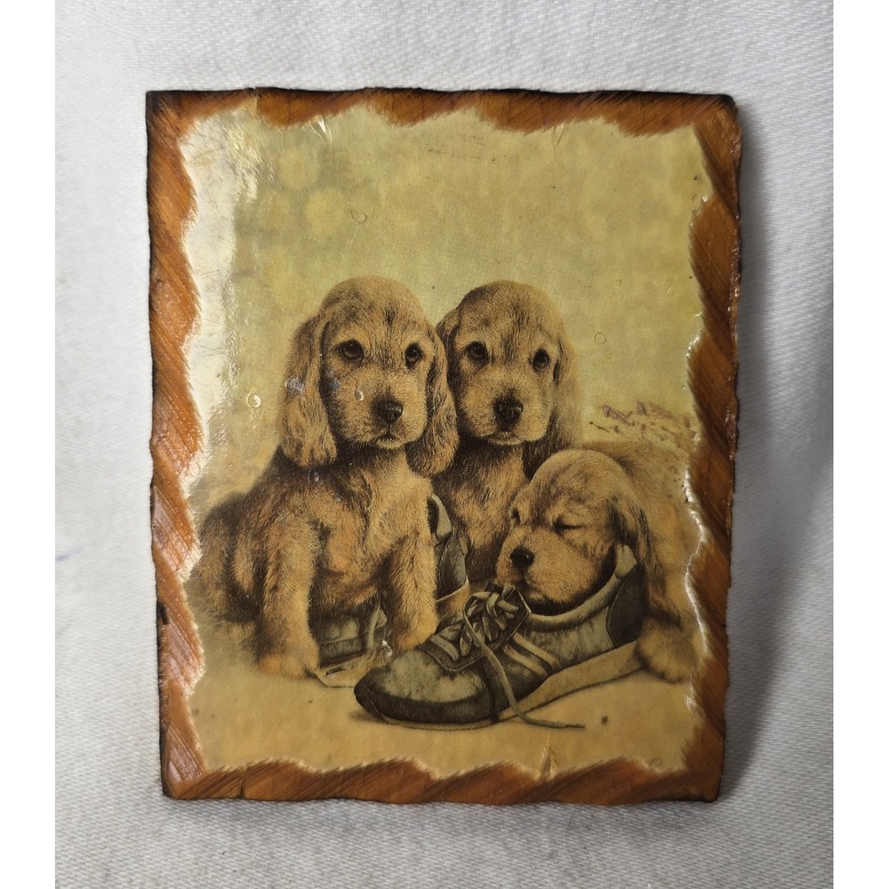 Glazed Puppies Print‎ On Wood Wall Picture Decor